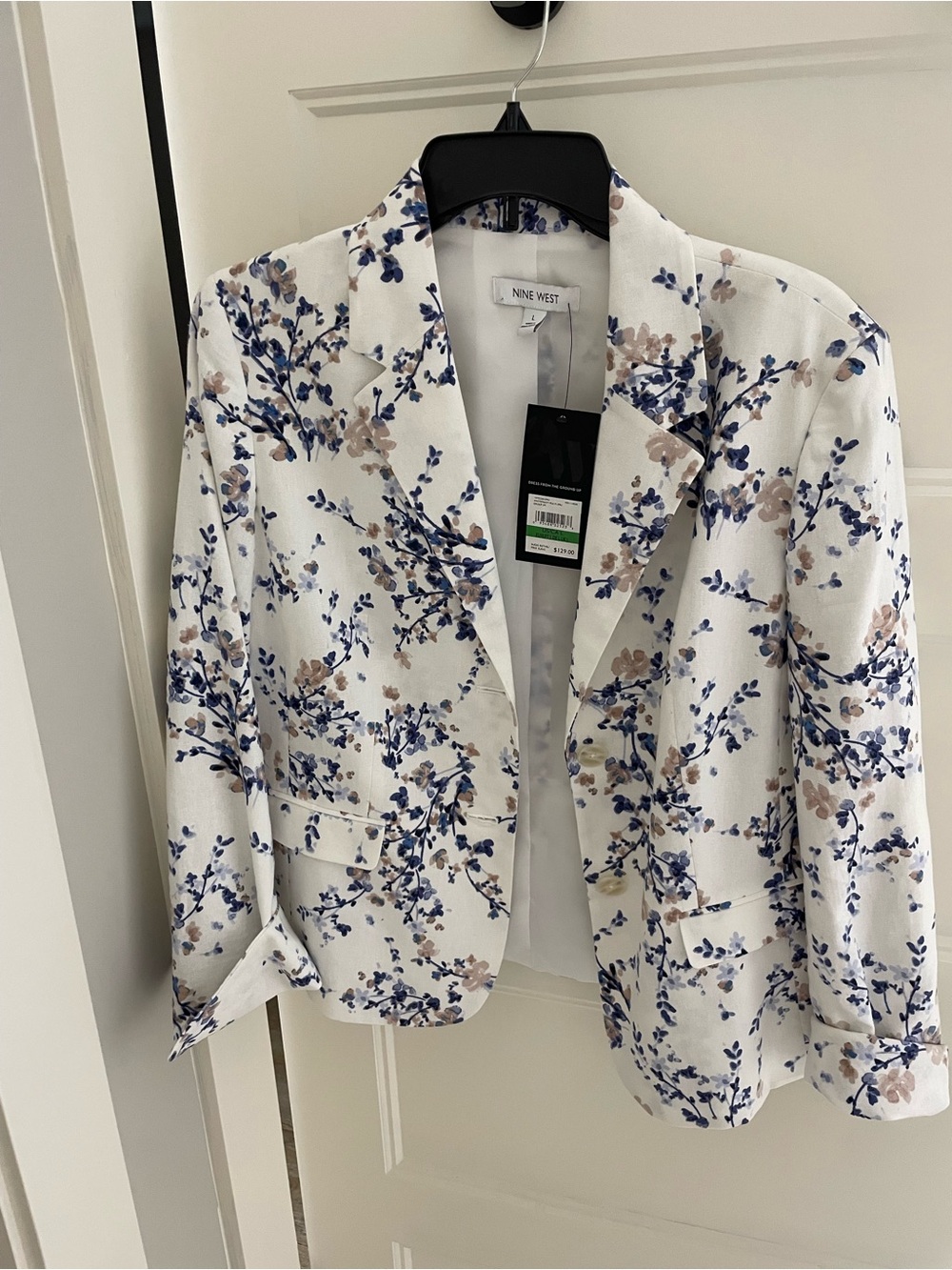 Nine West White Blazer with Blue & Beige Floral Print